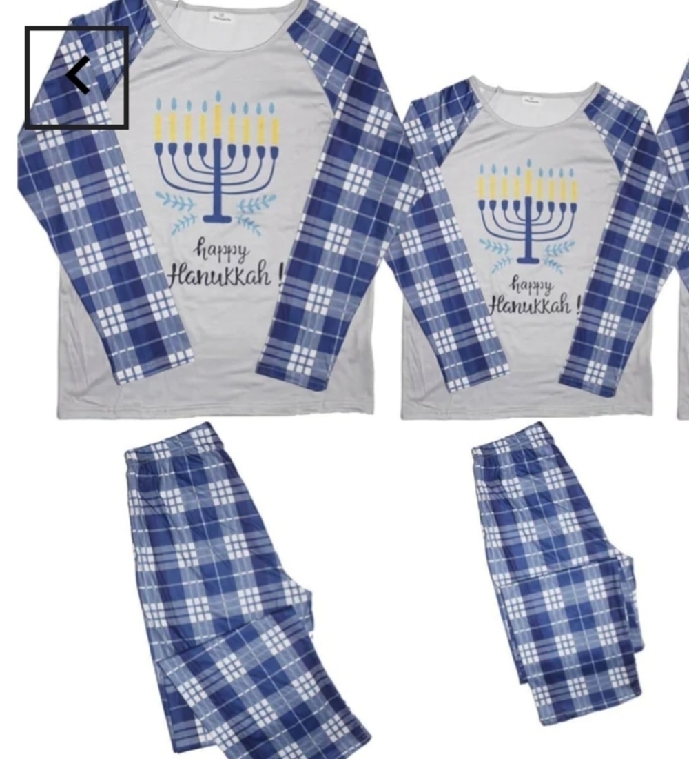 Chicmatchy Hanukkah Pajama Set w/the Menorah on the Top & Blue Plaid Bottom 4